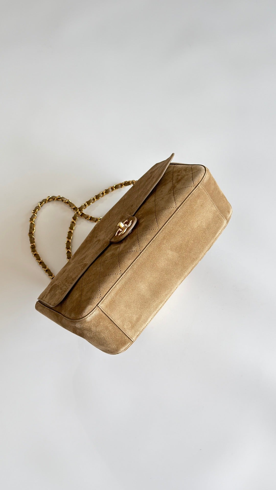 Chanel 2026 Maxi Flap Bag 32cm Beige Suede Calfskin