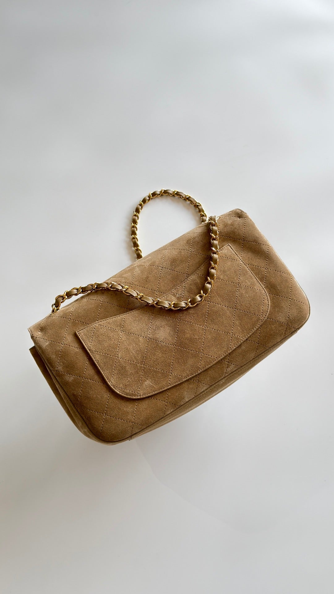 Chanel 2026 Maxi Flap Bag 32cm Beige Suede Calfskin