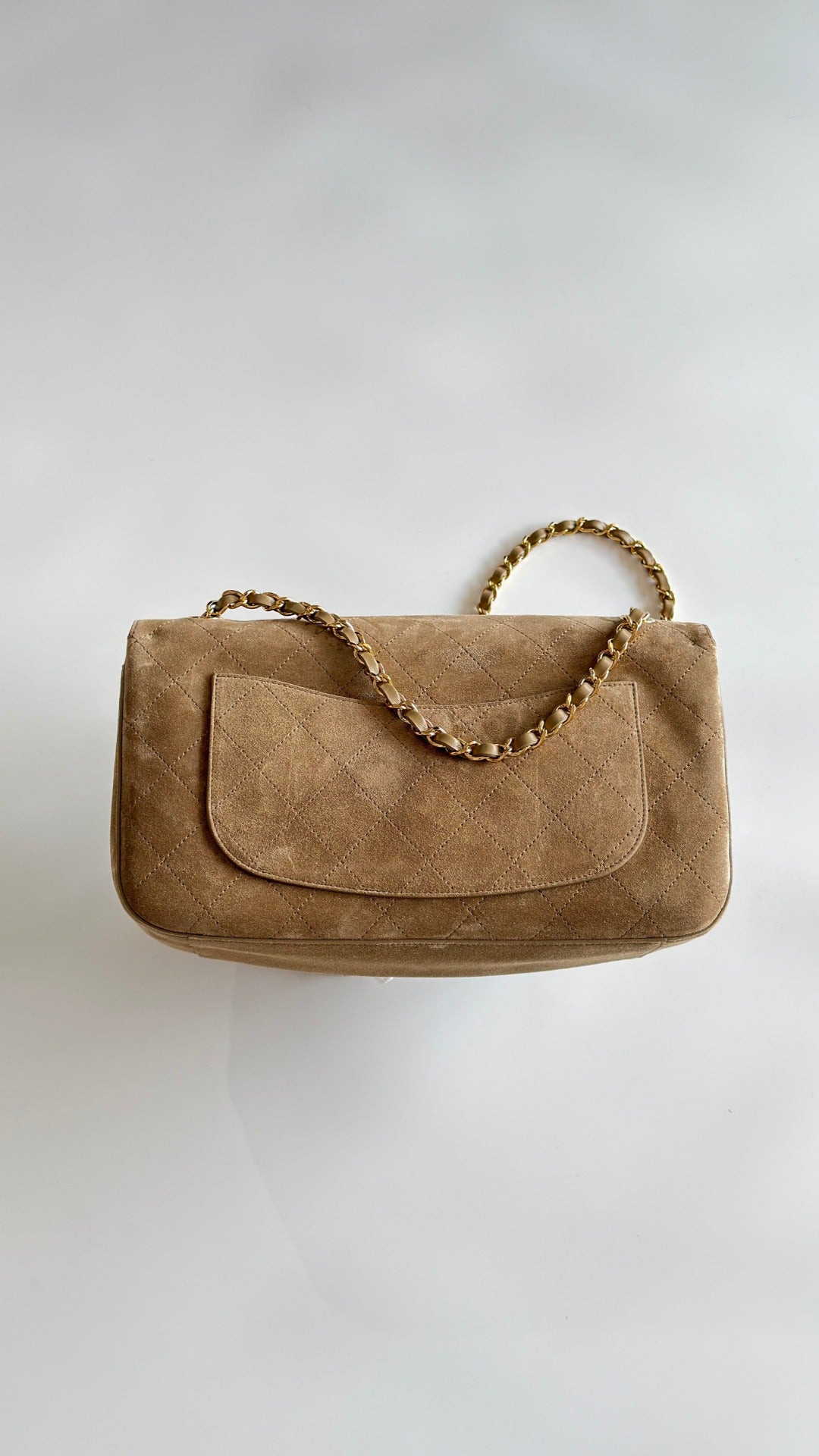 Chanel 2026 Maxi Flap Bag 32cm Beige Suede Calfskin
