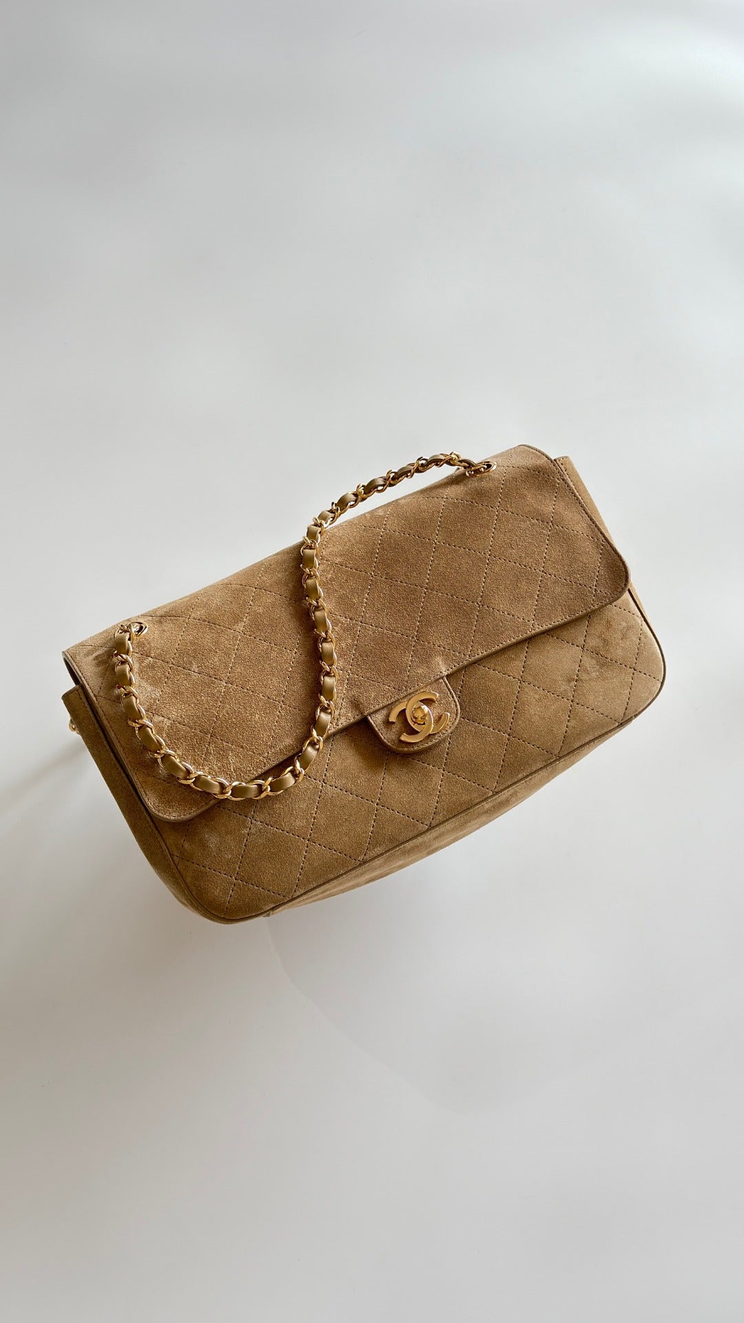Chanel 2026 Maxi Flap Bag 32cm Beige Suede Calfskin