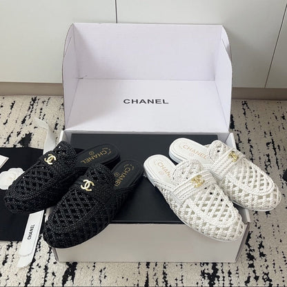 Chanel 2026 Crochet Mules Gold CC Logo Accent Sheepskin 778468