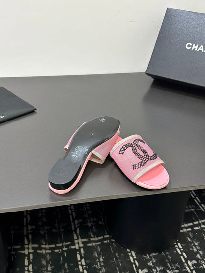 CC 2026 Slippers Pink Black Mesh Sheepskin 668147