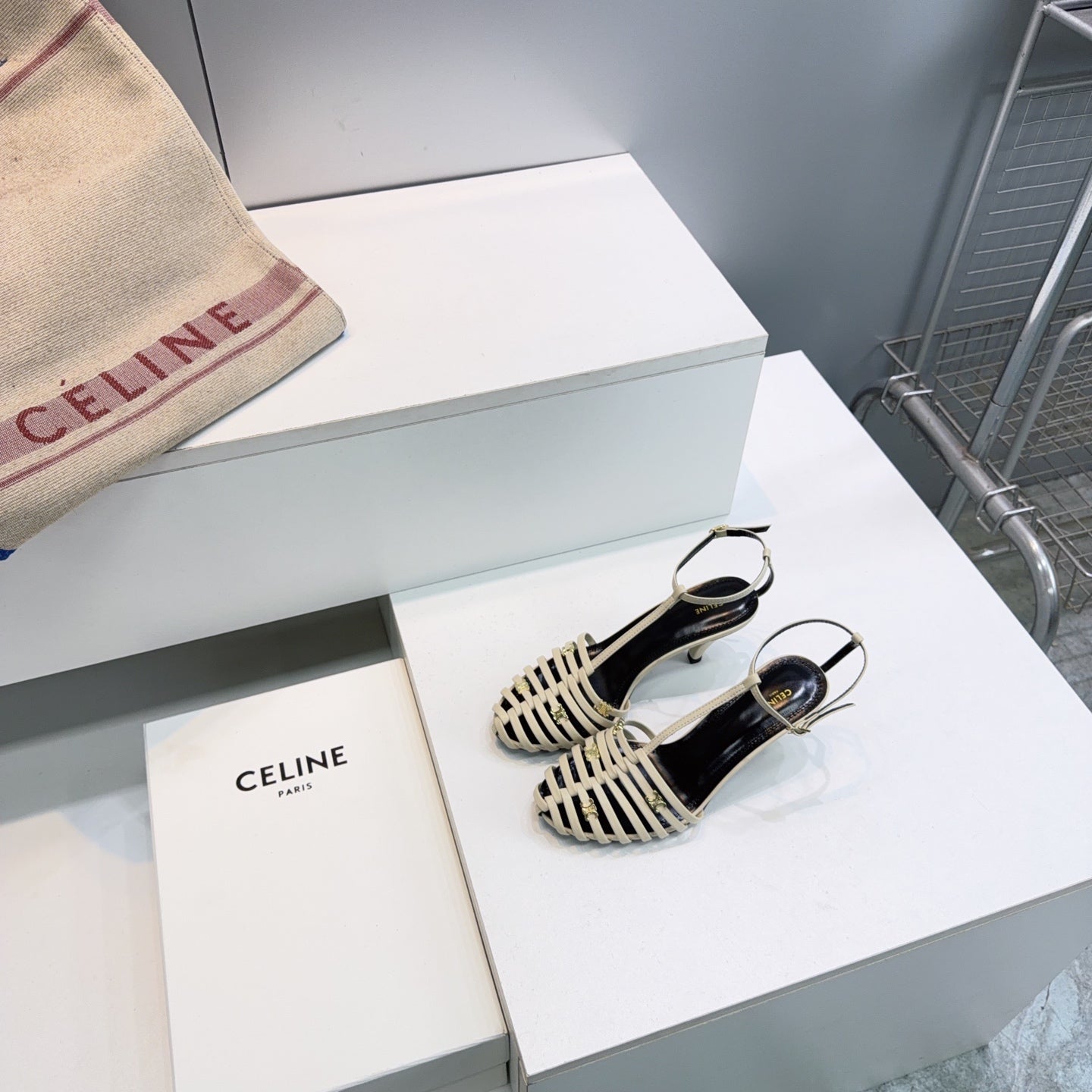 Celine 26 Cage Heeled Sandals 65mm Sheepskin 741768