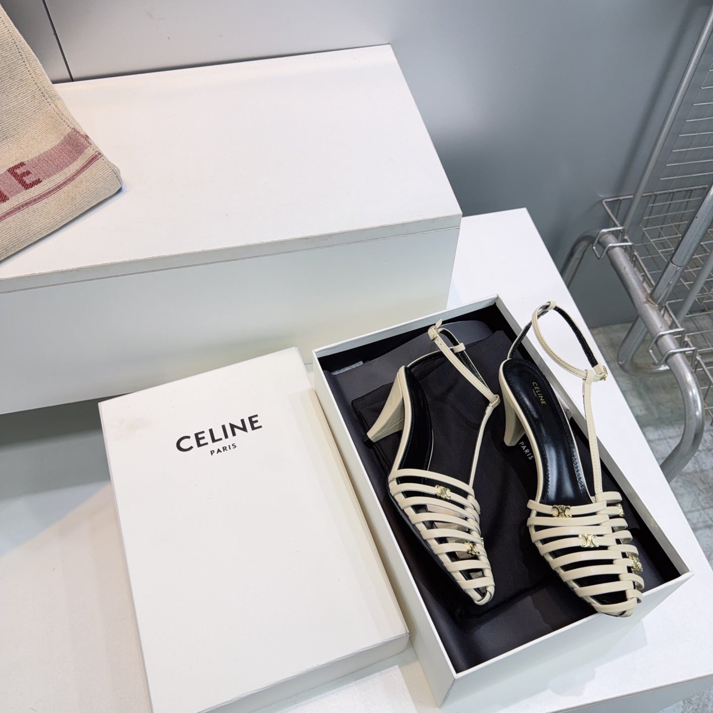 Celine 26 Cage Heeled Sandals 65mm Sheepskin 741768