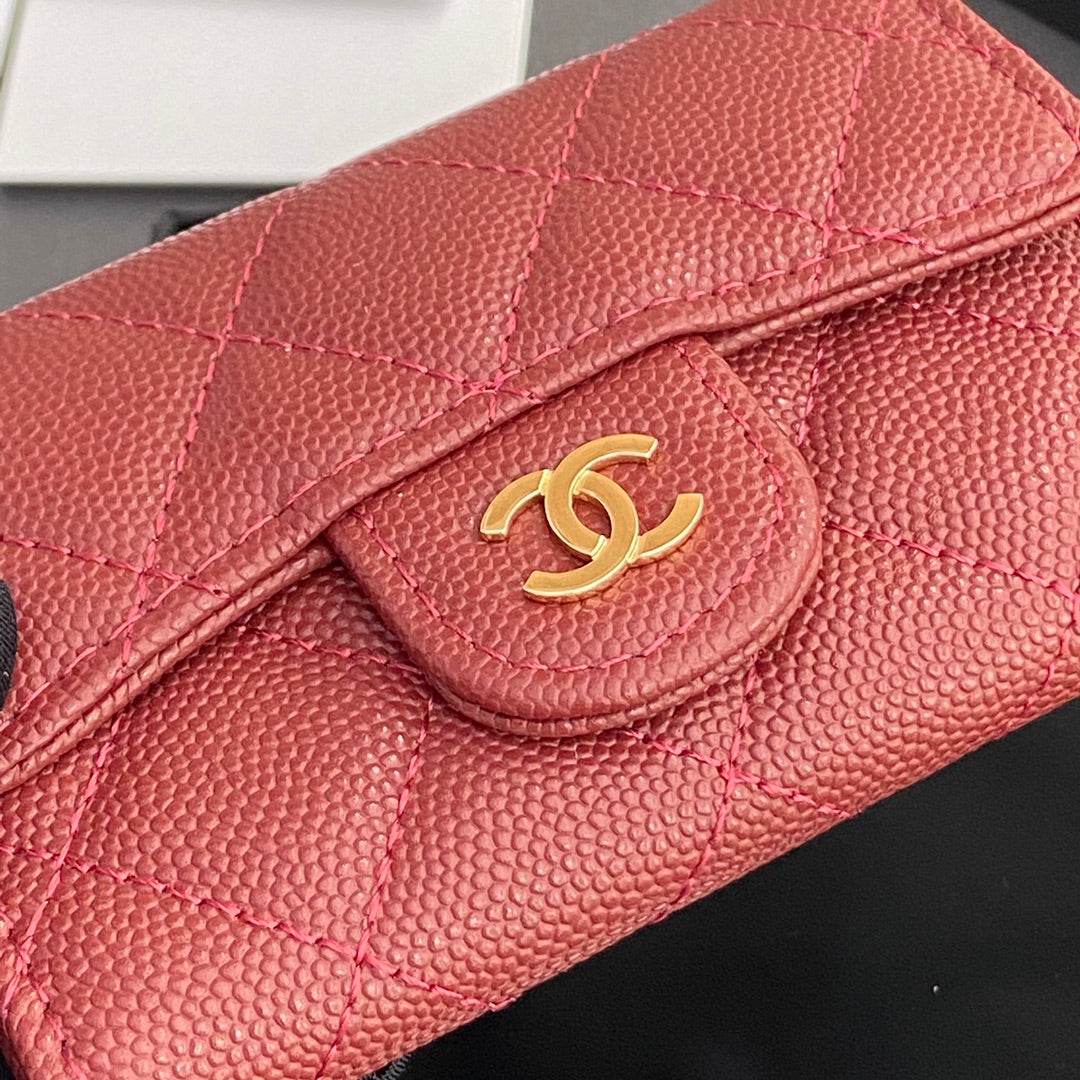 CC Zipper Flap Card Holder Red Caviar GHW 234655