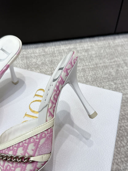 CD 26s High Heels Sandals 85 White Pink Fabric Cowhide 661471