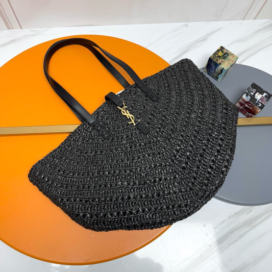 YSL Panier Tote Bag 44cm Black in Raffia 285710