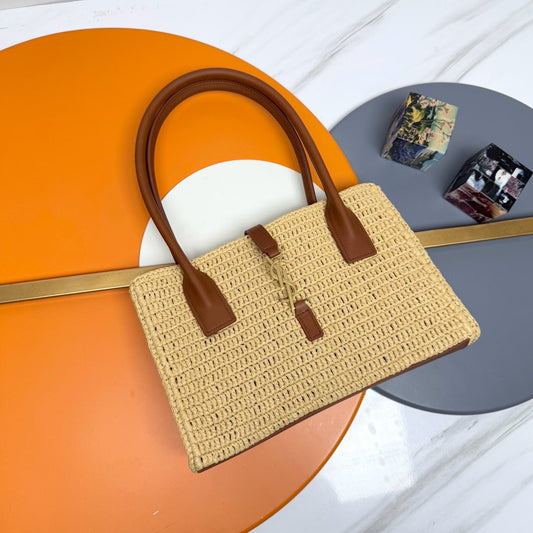 YSL Panier Tote Bag 29cm Straw Color in Raffia 285695