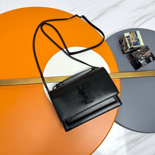 YSL Sunset Bag 19cm Black with Black hardware in Leather 285689