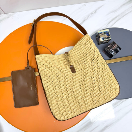 YSL 5A7 Large Bag 30cm Beige Raffia