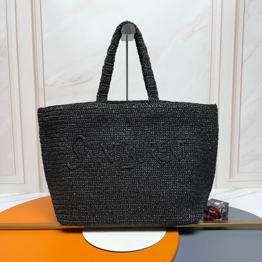YSL Tote Bag 50cm Black in Raffia 285707