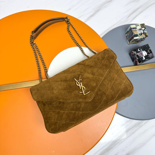 YSL Loulou Bag 29cm Coffee Brown Suede 285663