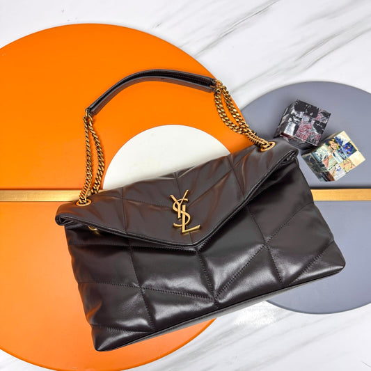 YSL Loulou Puffer Medium Bag 35cm Dark Coffee Glossy Leather