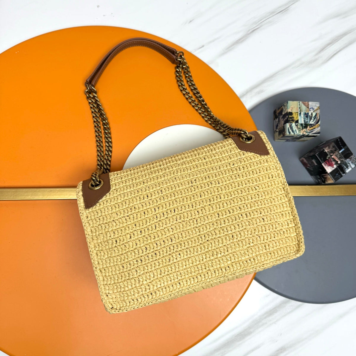 YSL Niki Shoulder Bag 28cm Straw Color in Straw Weaving 285527