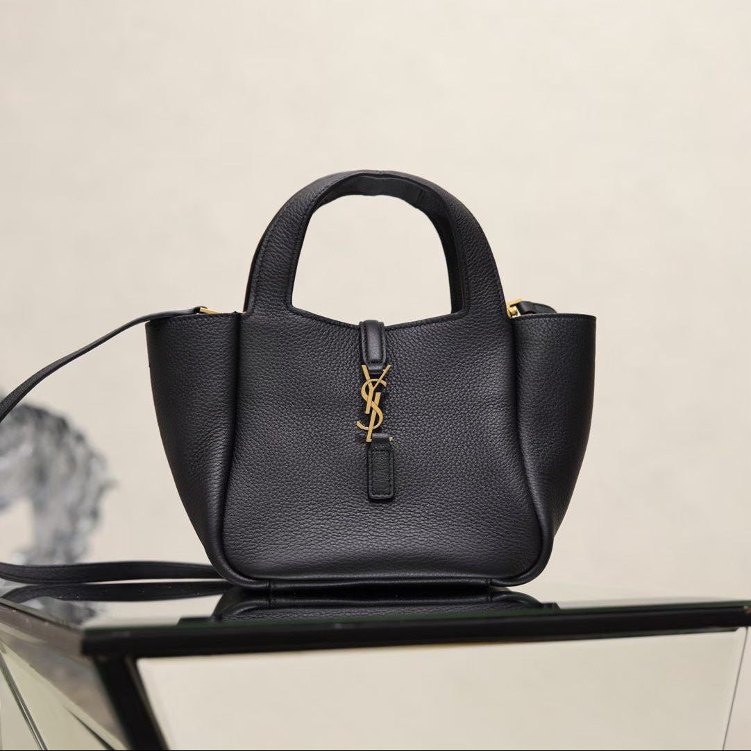 YSL Le 5 à 7 Baby Bea Tote Bag 19cm Black in Deerskin 285533