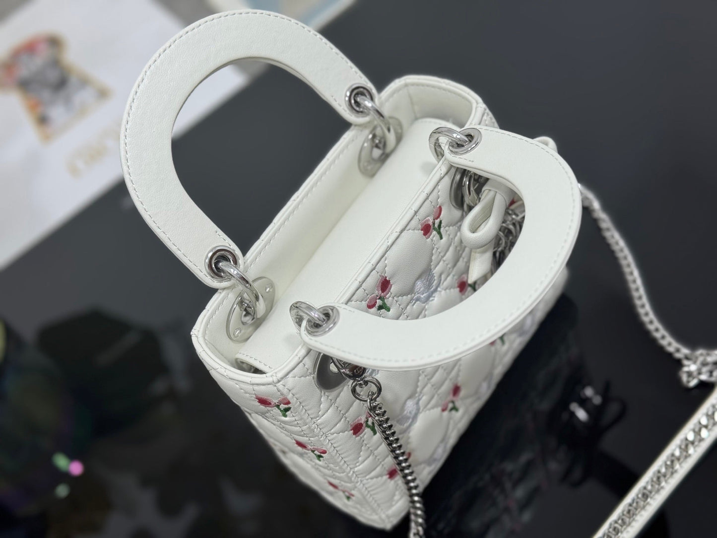 Dior 2026 Bird Flower Bag 17cm White Lambskin 158728