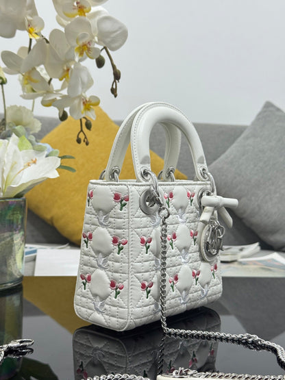 Dior 2026 Bird Flower Bag 17cm White Lambskin 158728