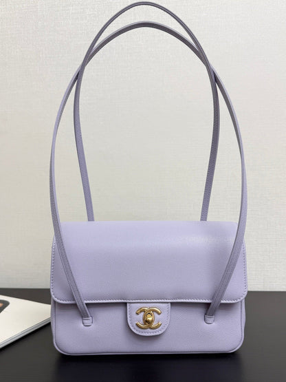 Chanel 2026 Preppy Coco Shoulder Bag Purple Caviar Leather Gold Hardware