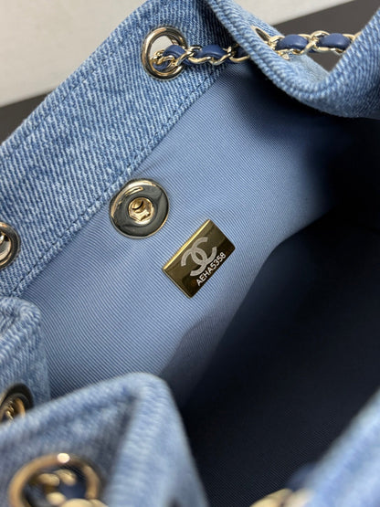 Chanel 2026 Backpack 18cm Blue Denim Leather