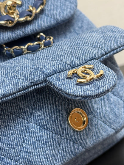 Chanel 2026 Backpack 18cm Blue Denim Leather
