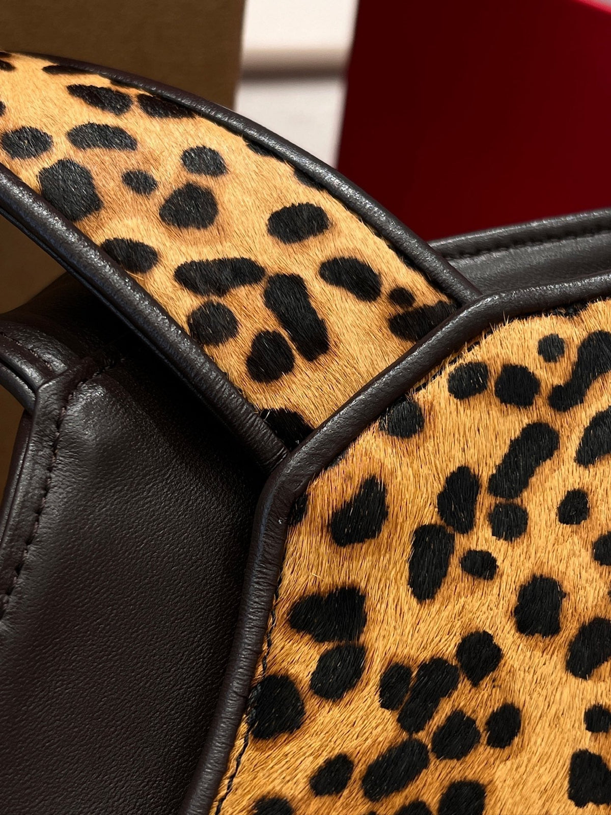 YSL 26s Tote Bag Brown Yellow Leopard Print Horsehair Leather