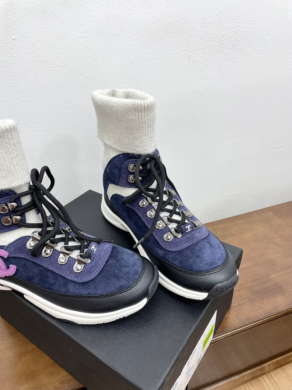 CC Sneaker 30mm Dark Blue White Suede And Wool