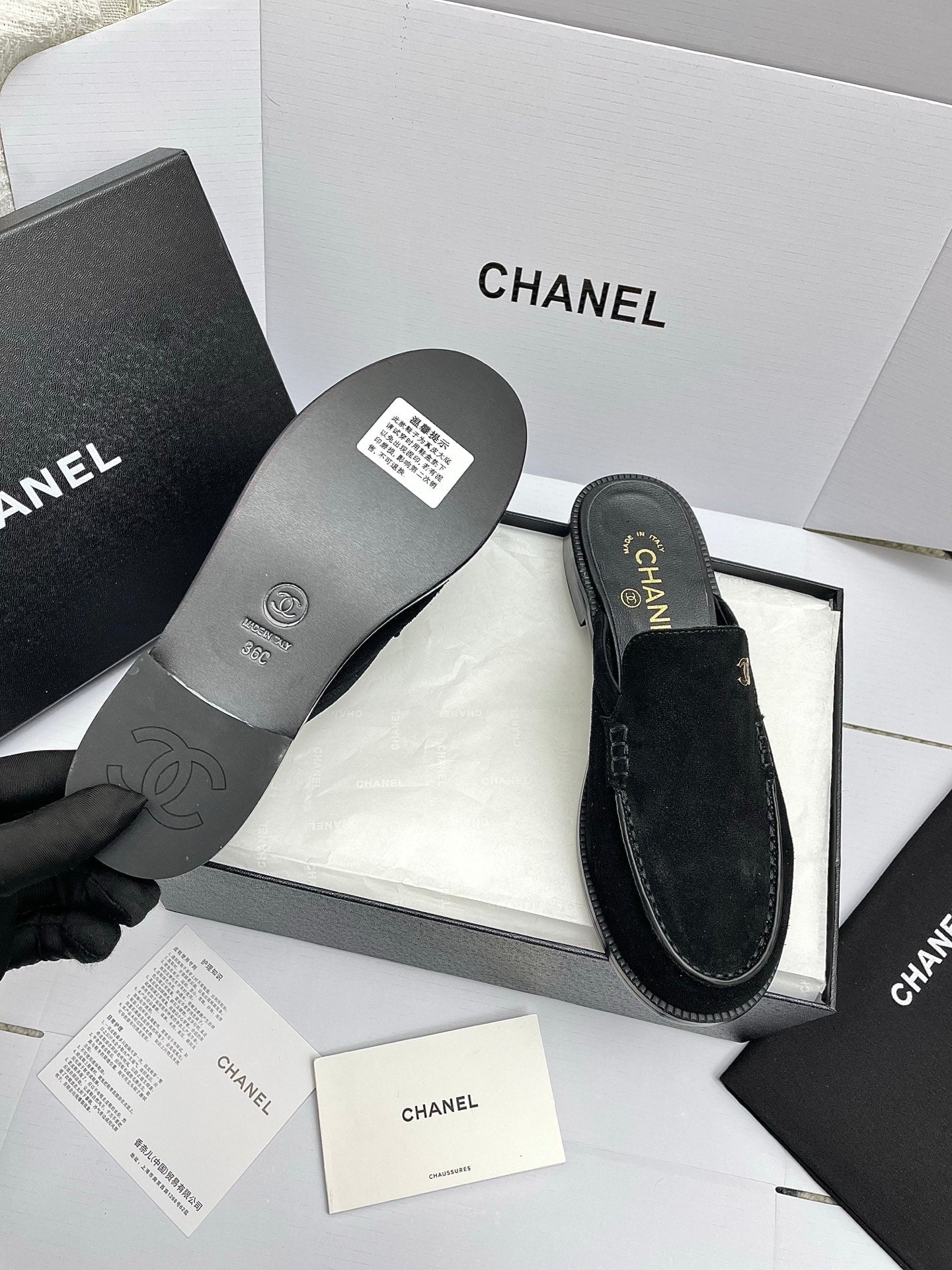 CC 26s Double C Mule Black Suede 645302