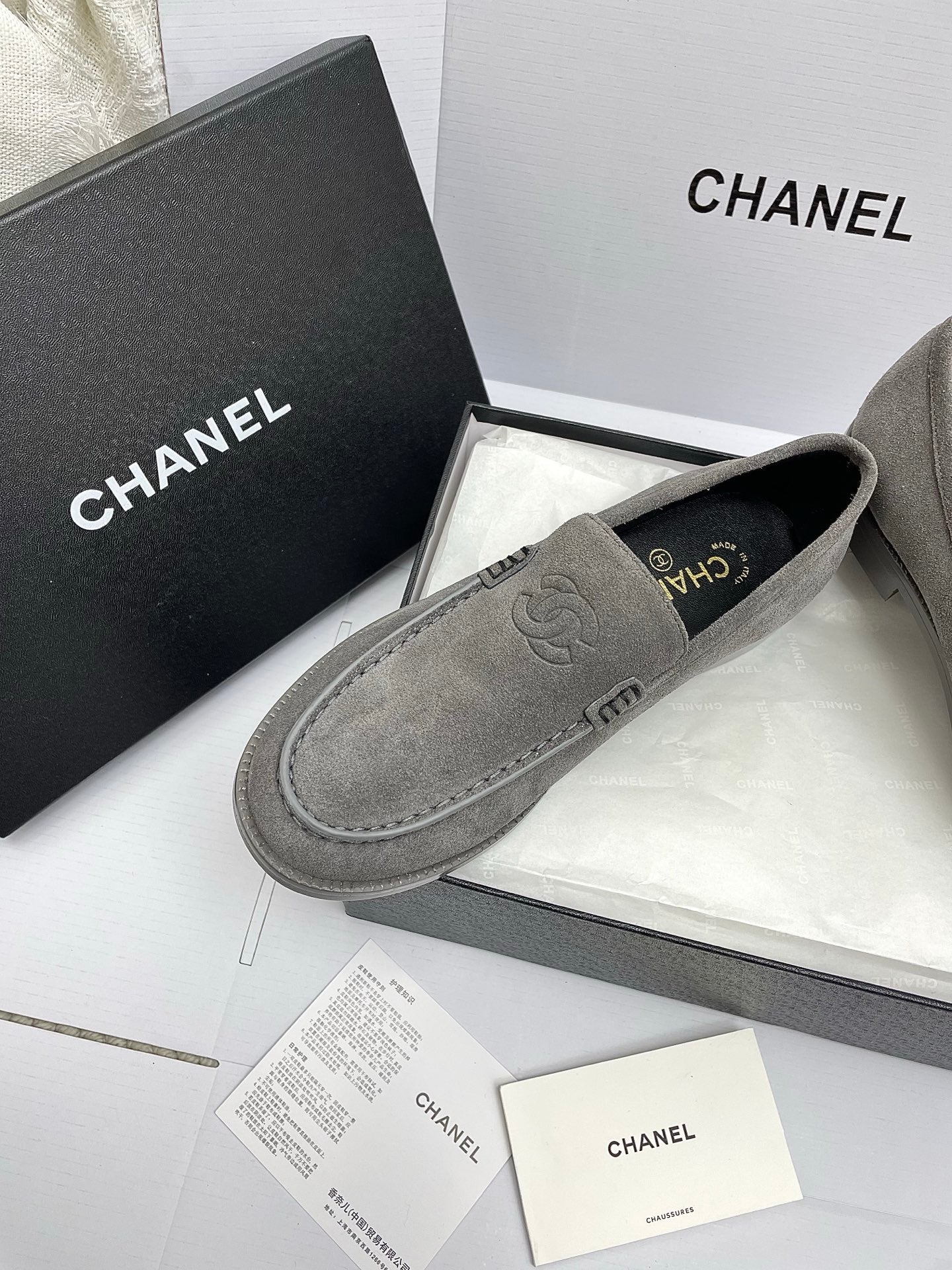 CC 26s Double C Loafers Gray Suede 645305