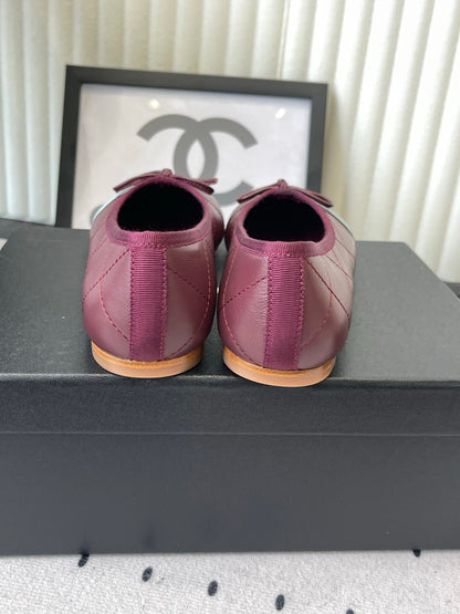 Chanel Cambon Ballet Flat Burgundy Blue Sheepskin 415674