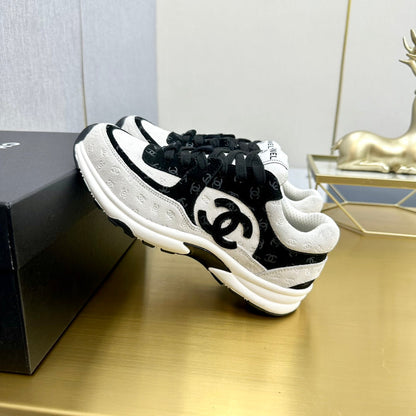 CC 2026 Casual Sneakers White Black Monogram Suede 668048
