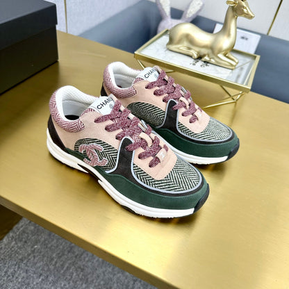 CC 2026 Casual Sneakers Dark Green Beige Suede Canvas 668052