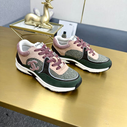 CC 2026 Casual Sneakers Dark Green Beige Suede Canvas 668052
