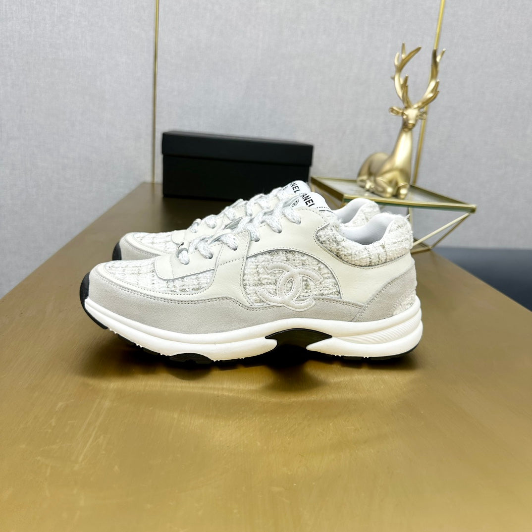 CC 2026 Casual Sneakers White Gray Suede Tweed 668057