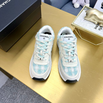 CC 2026 Casual Sneakers Beige Blue Suede Tweed 668063