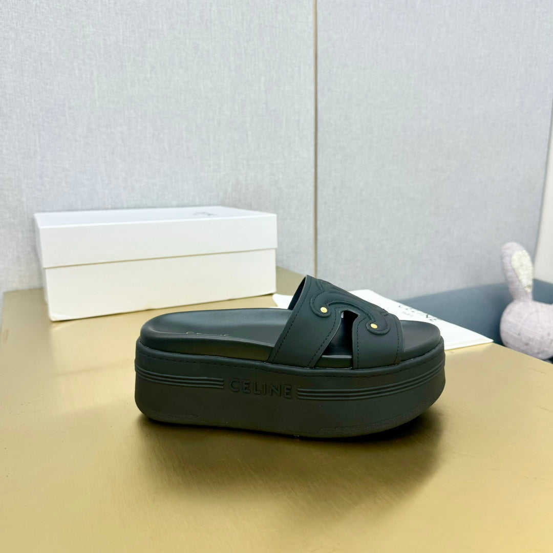 Celine Platform Slide Black Leather 238139