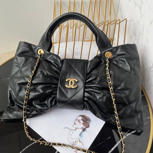 CC 25K Bow Bag 38cm Black Calfskin