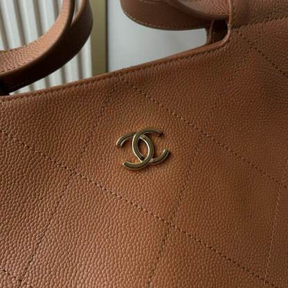 Chanel 2026 Preppy Tote Bag 30cm Brown And Black Grained Calfksin