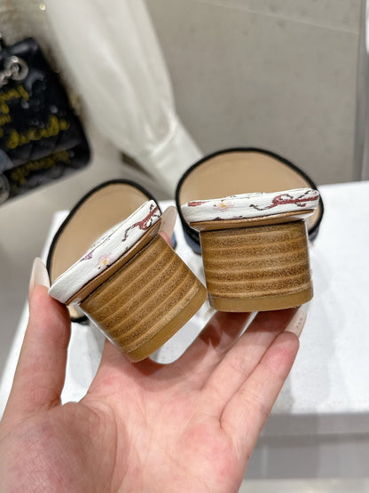 CD 26s Embroidered Flat Slippers White Blue Multicolor Canvas Leather 636393