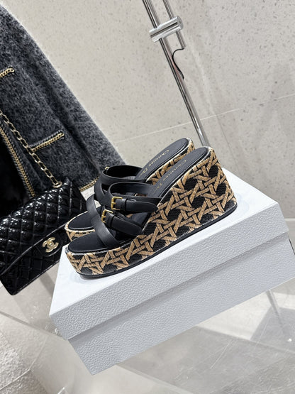 CD 26s Platform Sandal 65 Black Beige Monogram Leather 636351