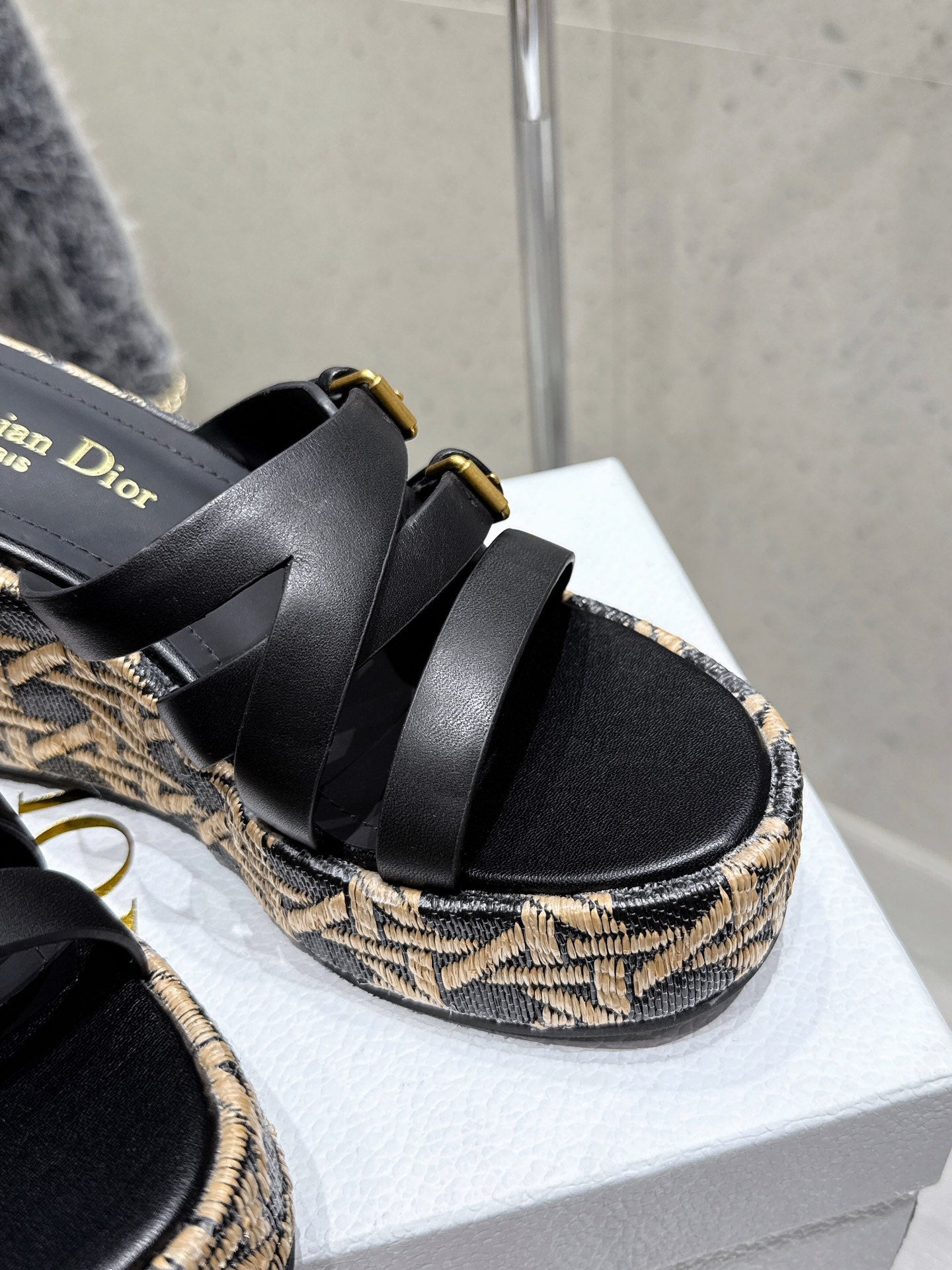 CD 26s Platform Sandal 65 Black Beige Monogram Leather 636351