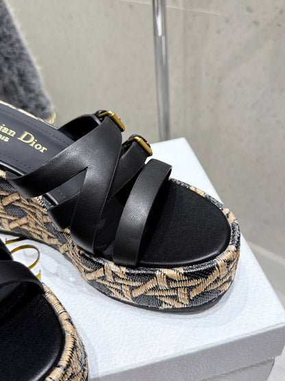 CD 26s Platform Sandal 65 Black Beige Monogram Leather 636351