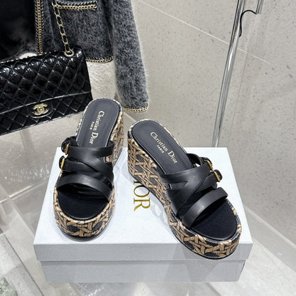 CD 26s Platform Sandal 65 Black Beige Monogram Leather 636351