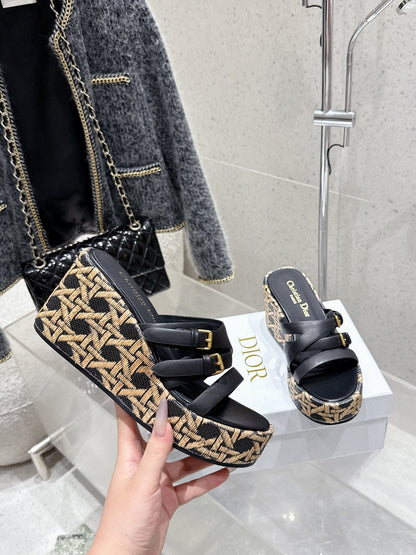 CD 26s Platform Sandal 65 Black Beige Monogram Leather 636351