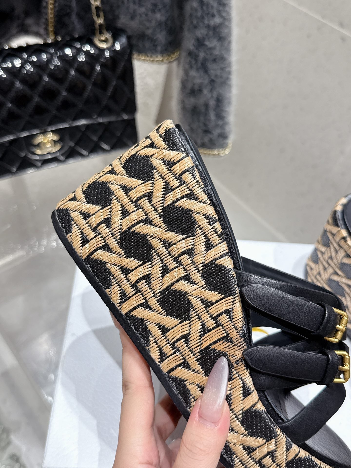 CD 26s Platform Sandal 65 Black Beige Monogram Leather 636351