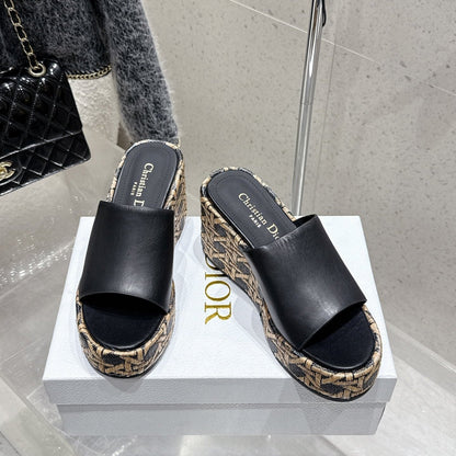 CD 26s Platform Sandal 65 Black Beige Monogram Leather 636355