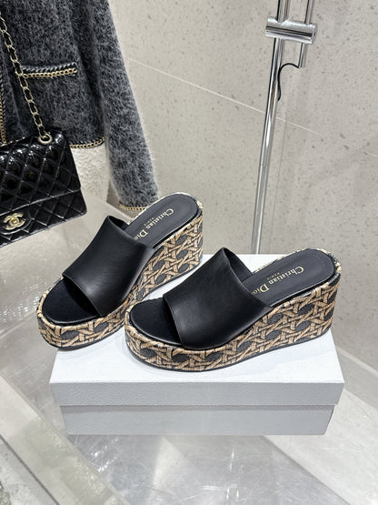 CD 26s Platform Sandal 65 Black Beige Monogram Leather 636355