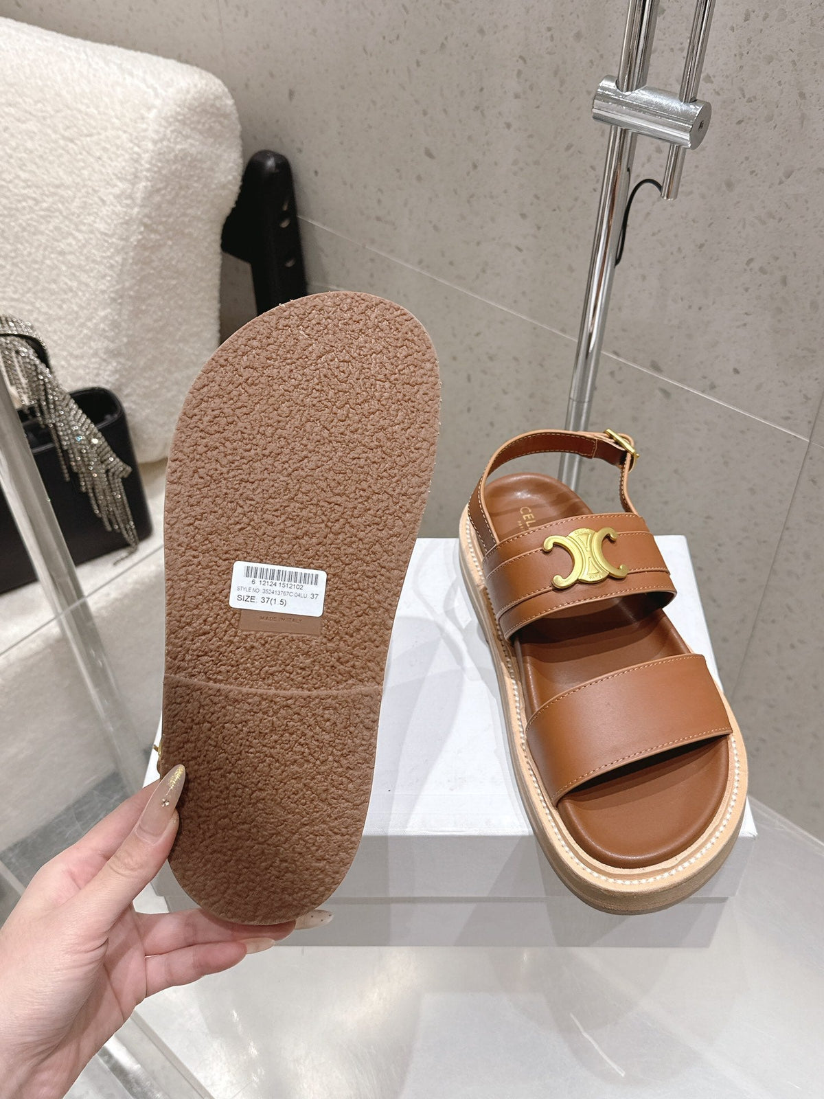 Celine Triomphe Sandals Brown Calfskin 610938