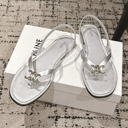 Celine 26 Biki Sandals Calfskin Iconic Triomphe Logo Leather 770912