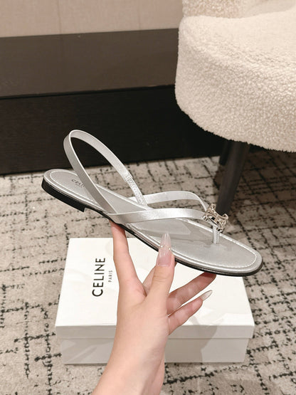 Celine 26 Biki Sandals Calfskin Iconic Triomphe Logo Leather 770912