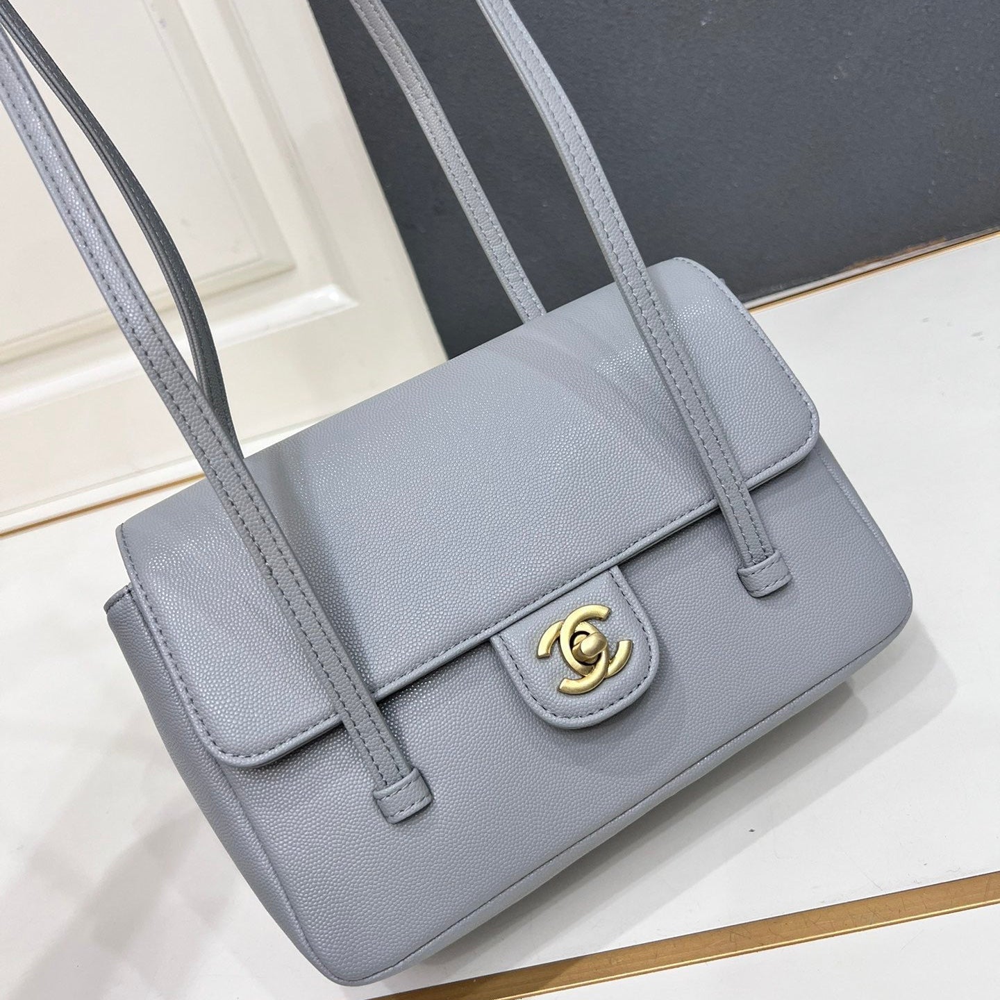 Chanel 26 Shoulder Bag 22cm Grey Caviar Leather